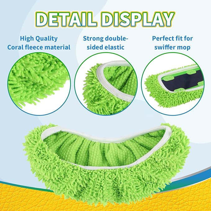 3 Pack Green Coral Fleece Mop Pads for Sweeper