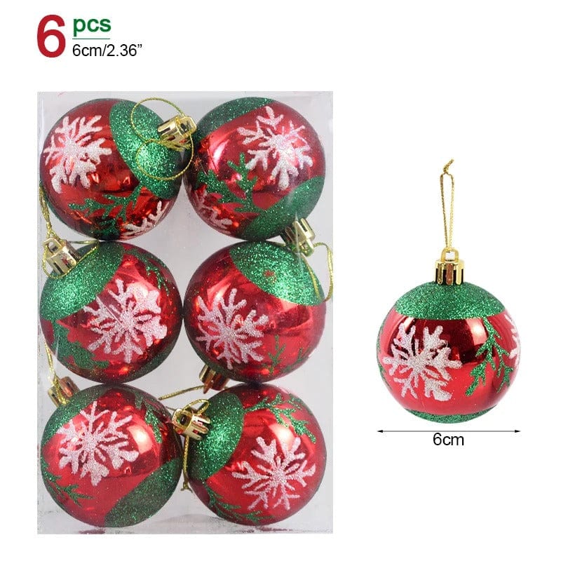 Set of 6 Christmas Ball Ornaments – 6cm Hanging Pendants for Festive Tree Decoration