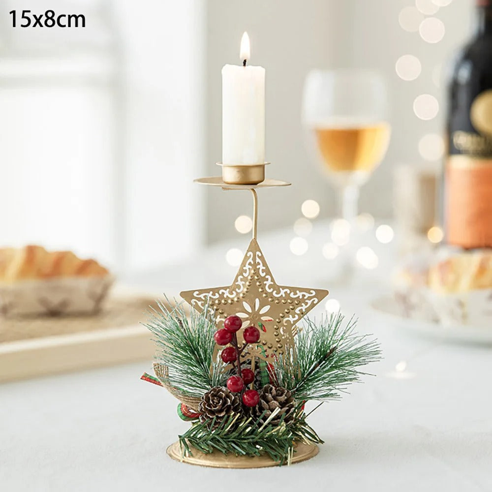 3-Piece Christmas Candle Holder Set with Artificial Pine Branches