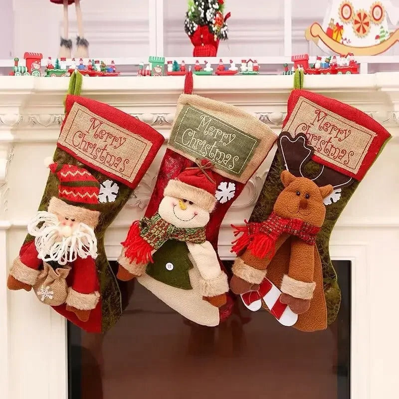 Classic Large Christmas Stockings | Santa, Snowman & Reindeer