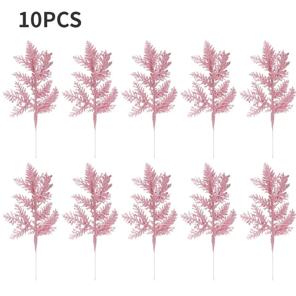 10/5pcs Glitter Gold & Silver Cypress Leaves | Christmas Tree Decor