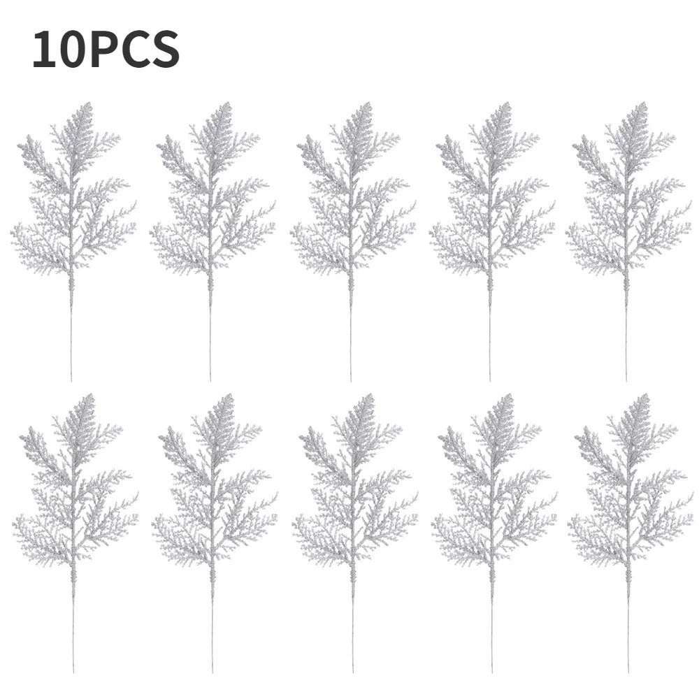 10/5pcs Glitter Gold & Silver Cypress Leaves | Christmas Tree Decor