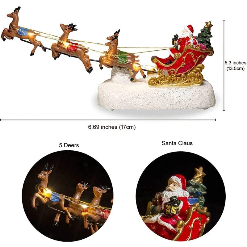 Santa’s Sleigh & Reindeer Figurine with Musical LED Lights