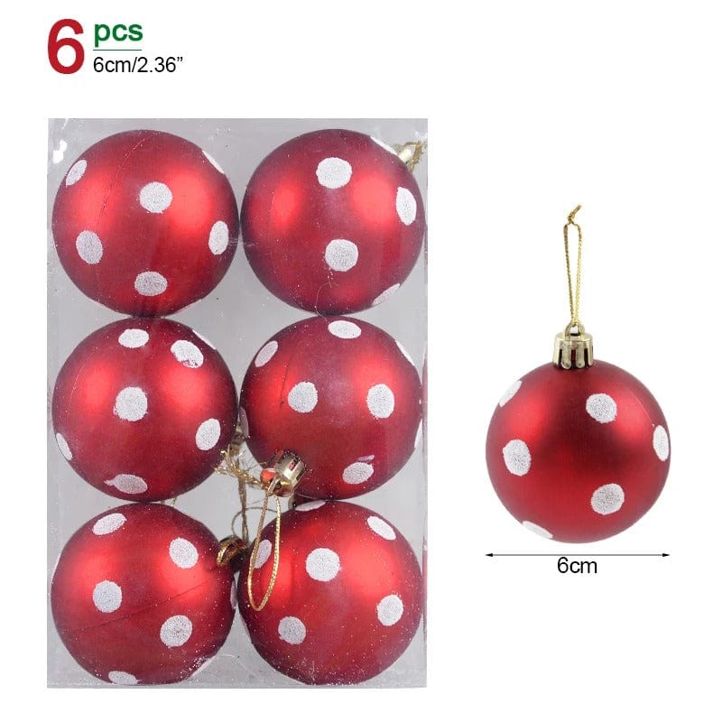 Set of 6 Christmas Ball Ornaments – 6cm Hanging Pendants for Festive Tree Decoration