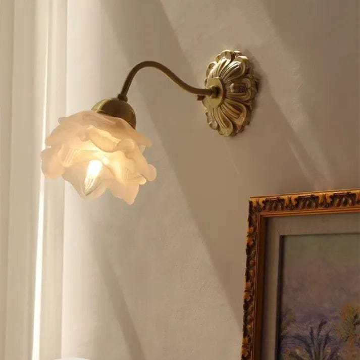 Vintage Copper Flower Petal Glass Wall Lamp – Elegant Floral Design