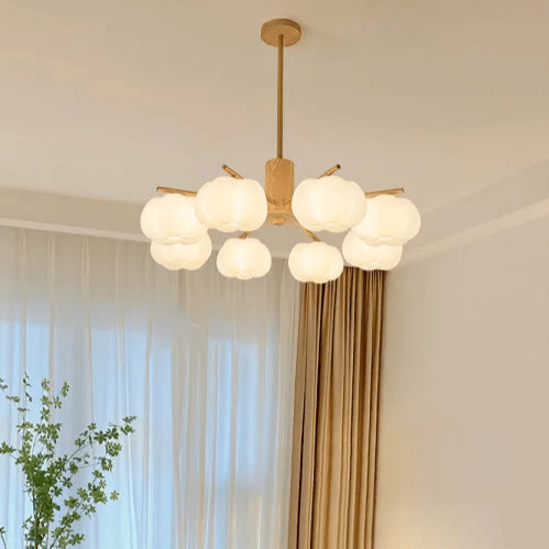 Creative Wooden Cotton Balls Chandelier - Modern Minimalist Lighting for Living Room