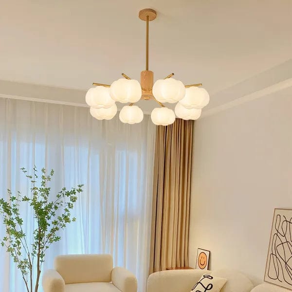 Creative Wooden Cotton Balls Chandelier - Modern Minimalist Lighting for Living Room