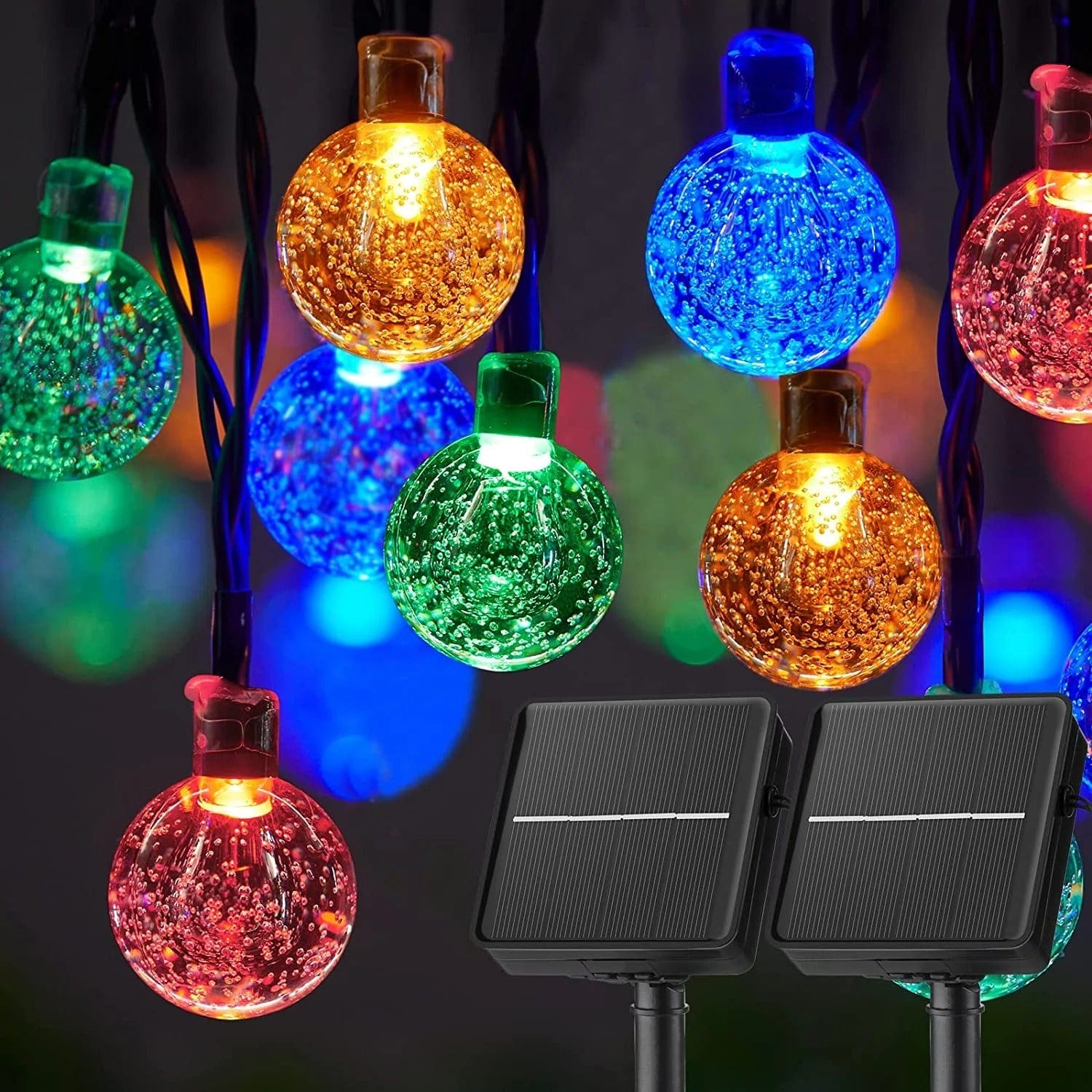 Outdoor LED Solar String Lights – 60 Crystal Ball LEDs, 8 Modes, Waterproof Garden Decor