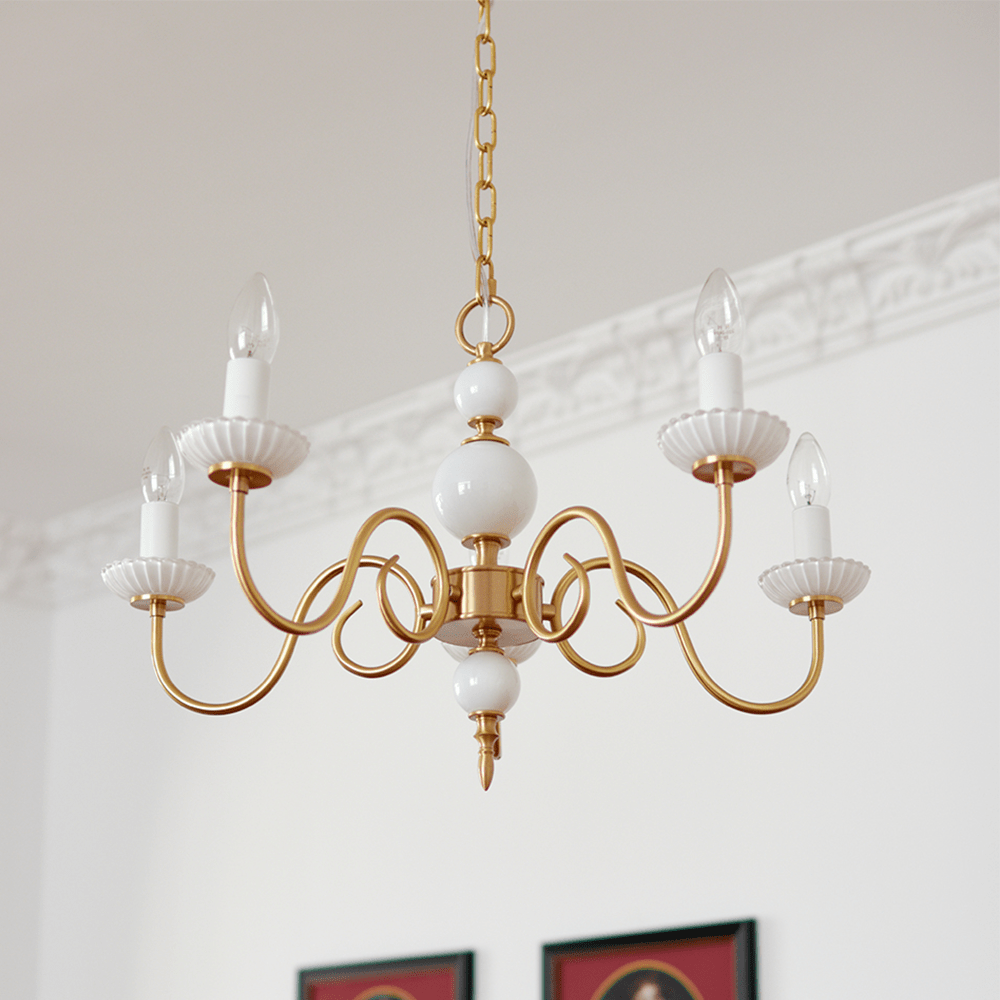 Cream Glass Chandelier - American Retro Brass Elegance for Bedrooms