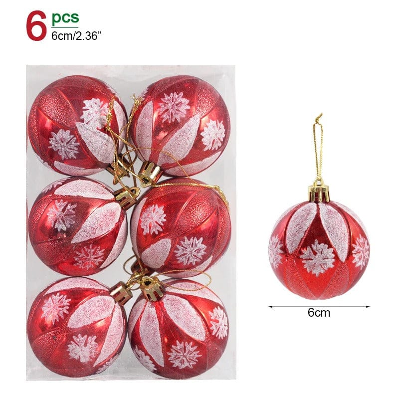 Set of 6 Christmas Ball Ornaments – 6cm Hanging Pendants for Festive Tree Decoration