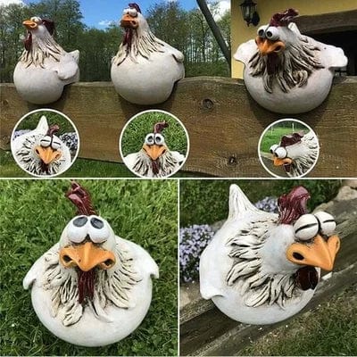 Curious Resin Chickens – Charming Garden Decor with Big Eyes