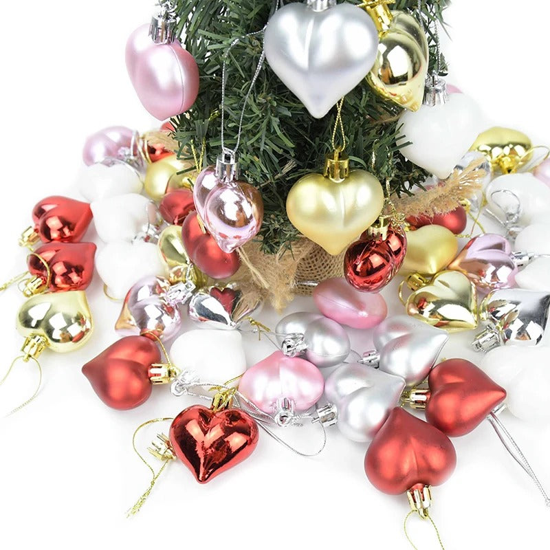 12Pcs Plastic Heart Ornaments for Christmas Tree & Wedding Decor