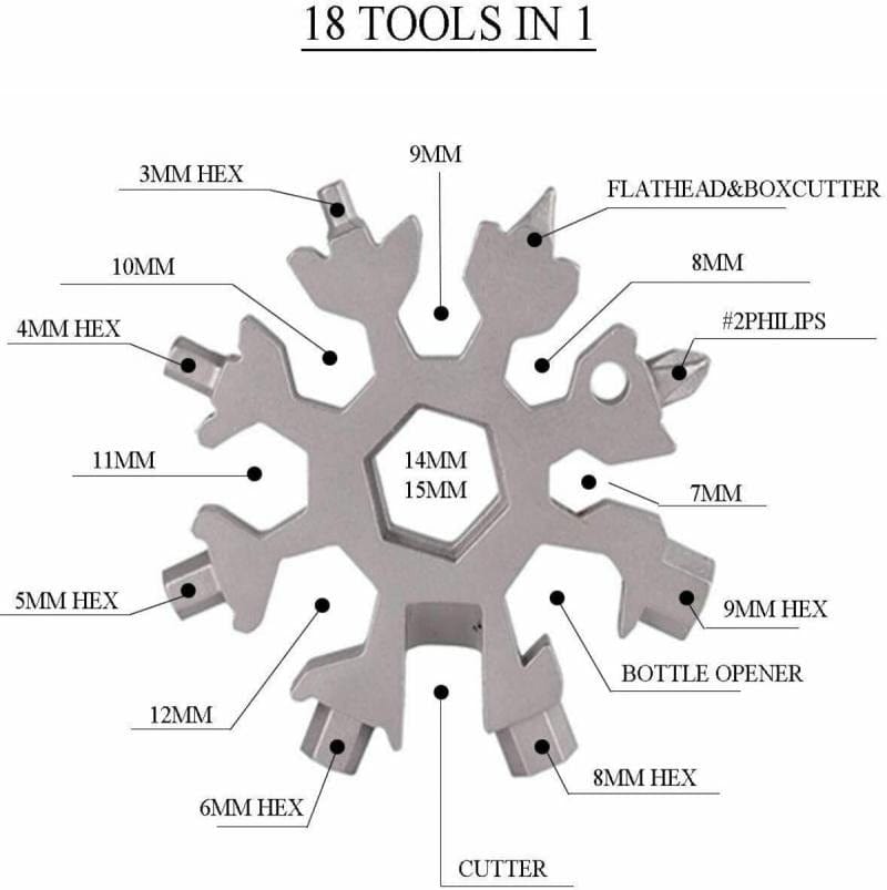 18-in-1 Snowflake Tool – Portable Stainless Steel Keychain