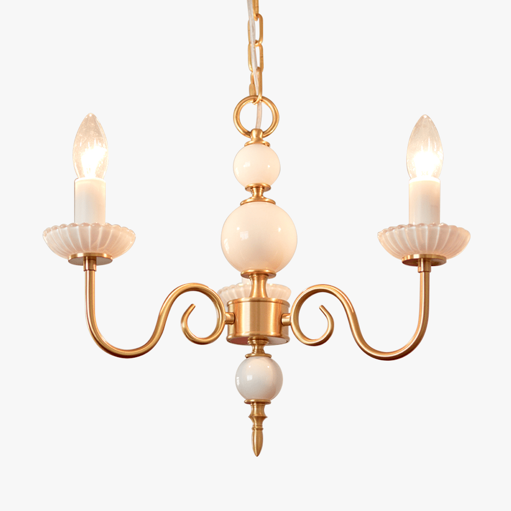 Cream Glass Chandelier - American Retro Brass Elegance for Bedrooms