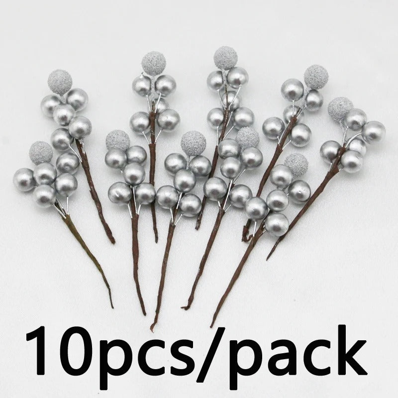 10Pcs 10cm Christmas Tree Berry Decorations – Gold & Silver Foam Wreath Accents