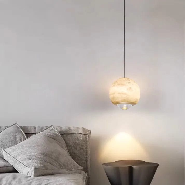 Nordic Marble Alabaster Globe Pendant Lamp - Luxurious Modern Design with Three-Color LED