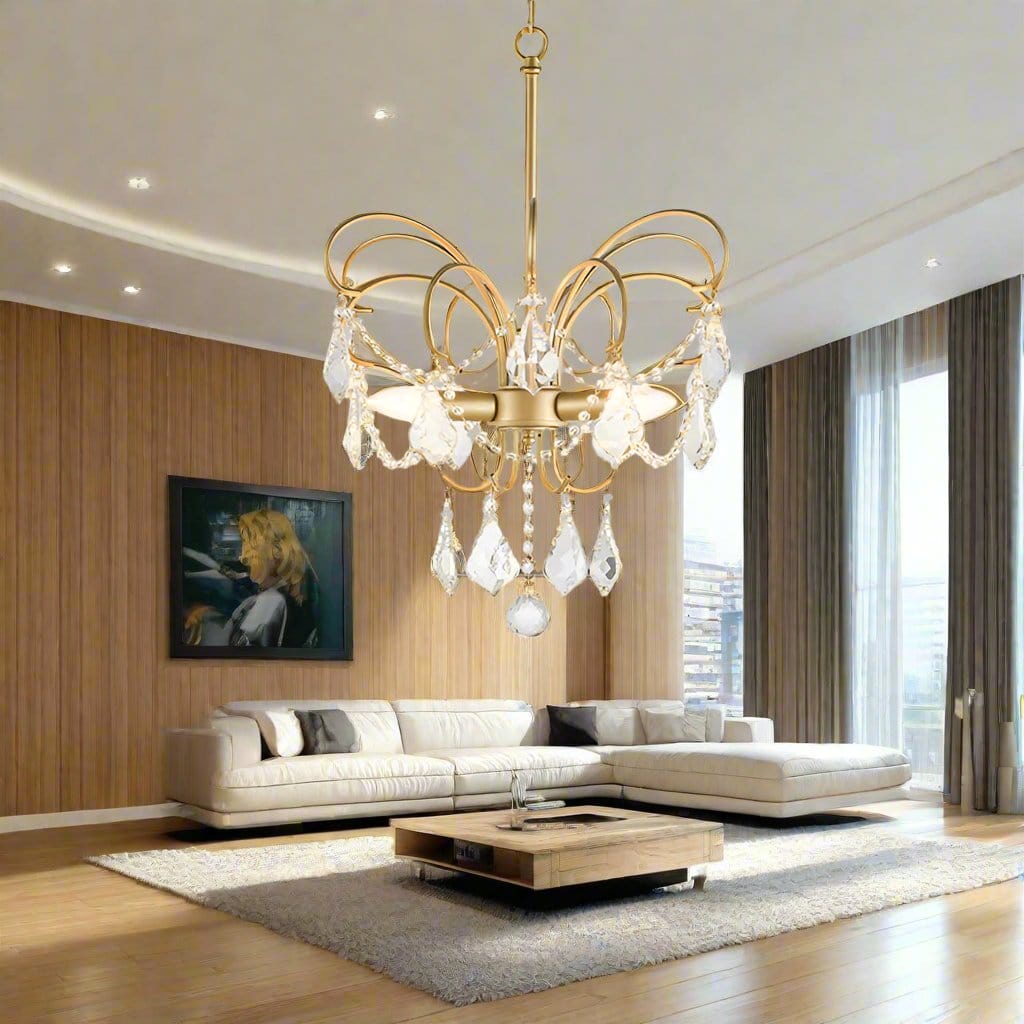 Butterfly Shaped Living Room Chandelier - Artistic Brass LED Fixture