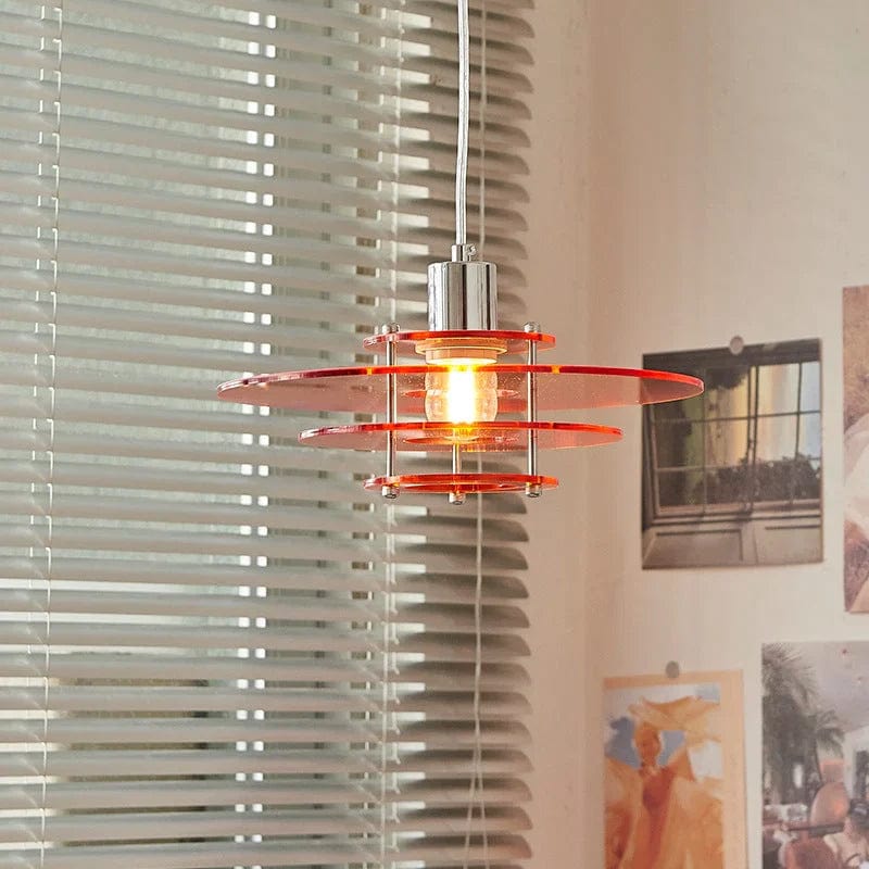 Contemporary UFO Pendant Light - Vintage Acrylic & Iron Art Design