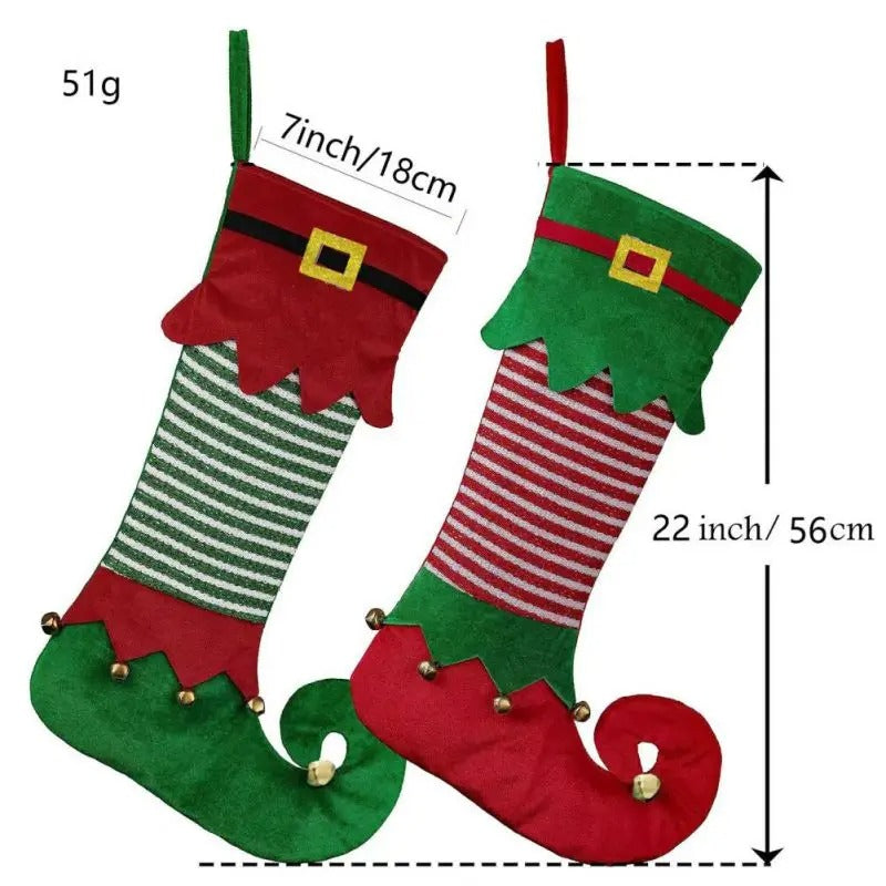 Christmas Elf Socks Candy Bag – Red/Green Hanging Tree Decorations