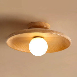 Shallow Bowl Shaped Ceiling Light - Minimalist Wood LED Fixture