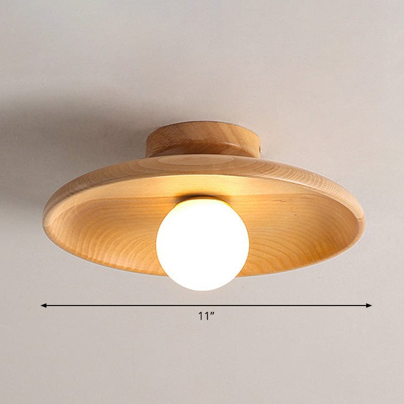 Shallow Bowl Shaped Ceiling Light - Minimalist Wood LED Fixture