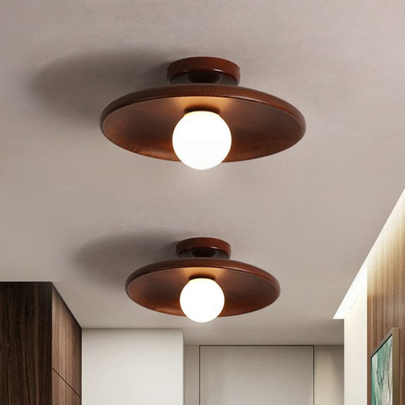 Shallow Bowl Shaped Ceiling Light - Minimalist Wood LED Fixture