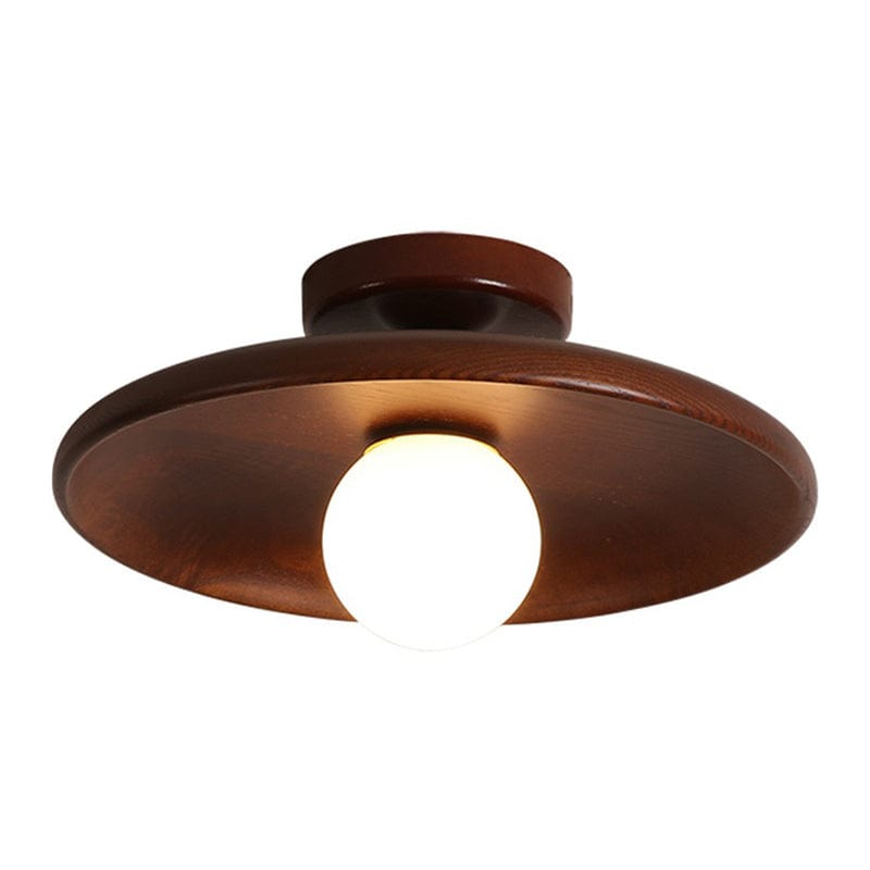 Shallow Bowl Shaped Ceiling Light - Minimalist Wood LED Fixture