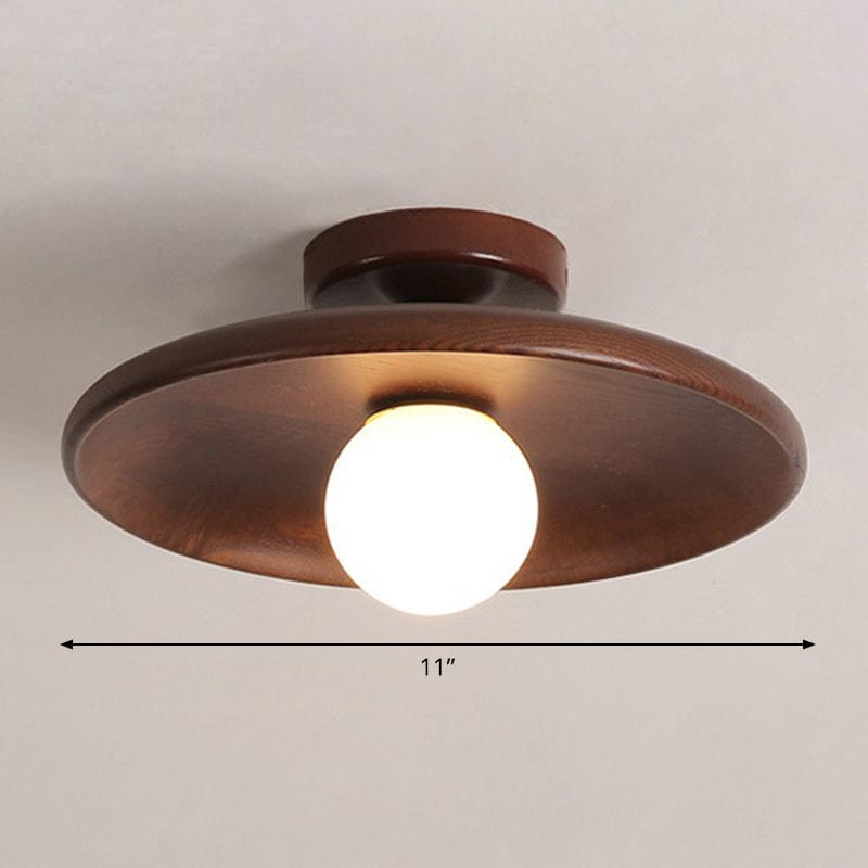 Shallow Bowl Shaped Ceiling Light - Minimalist Wood LED Fixture