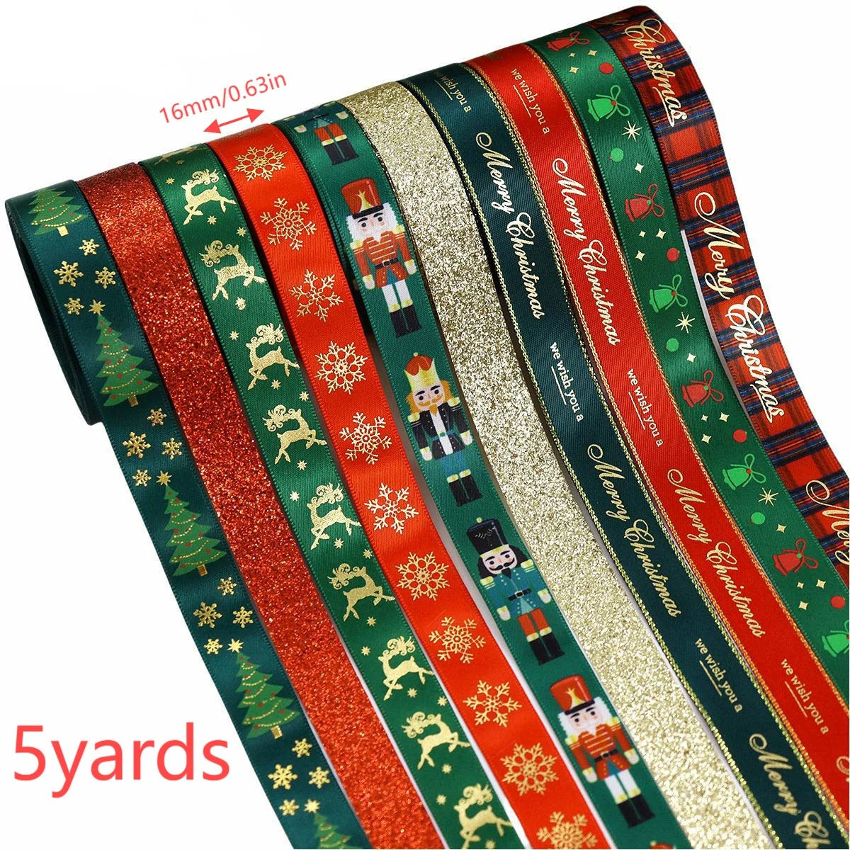 5 Yards 16mm Printed Christmas Grosgrain Ribbon