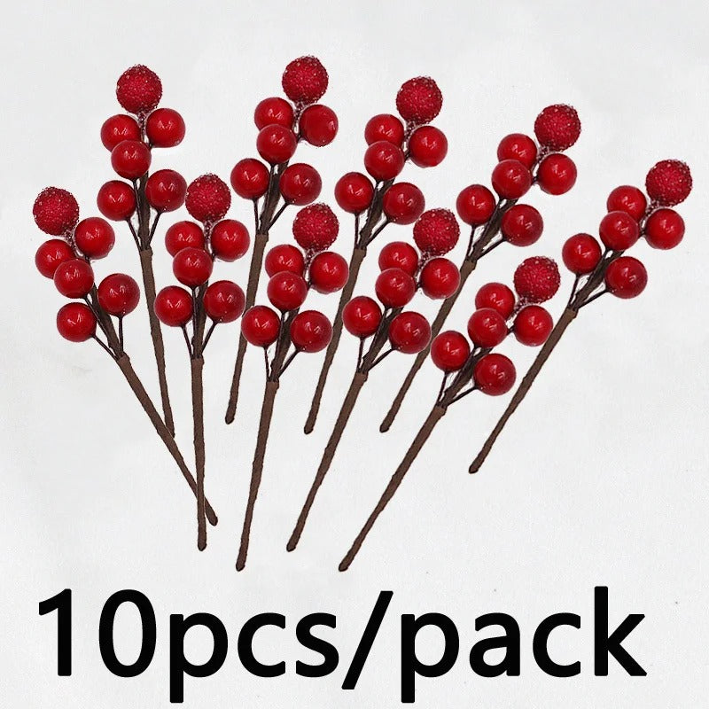 10Pcs 10cm Christmas Tree Berry Decorations – Gold & Silver Foam Wreath Accents