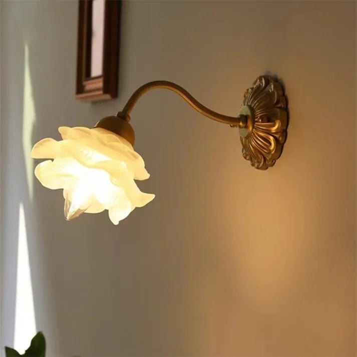 Vintage Copper Flower Petal Glass Wall Lamp – Elegant Floral Design