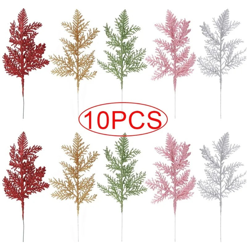 10/5pcs Glitter Gold & Silver Cypress Leaves | Christmas Tree Decor