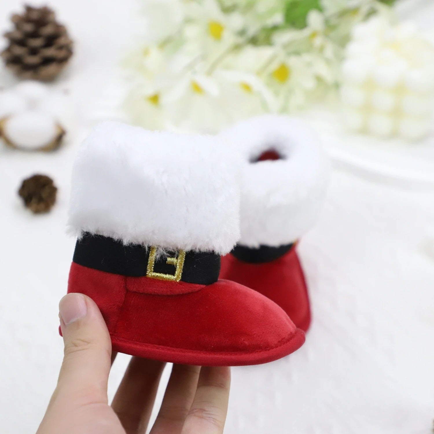 Baby Toddler Christmas Boots – Warm Plush Heart Non-Slip Shoes