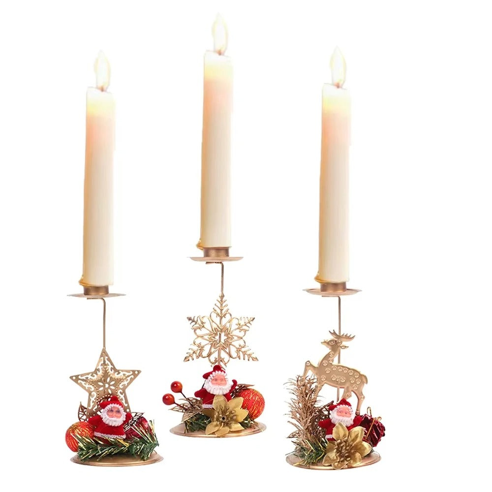 3-Piece Christmas Candle Holder Set with Artificial Pine Branches