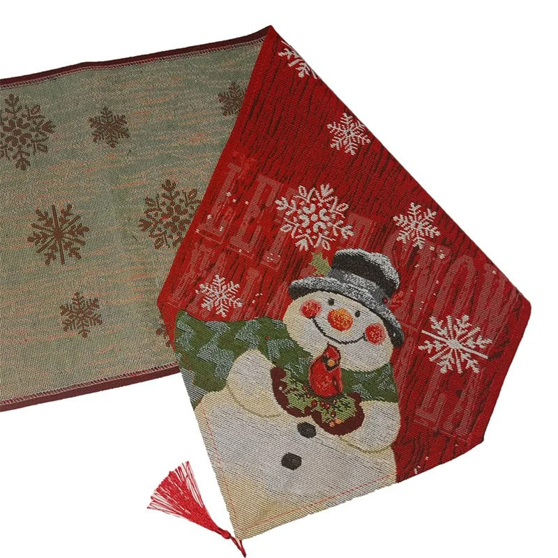 Embroidered Christmas Table Runner with Snowman & Snowflake