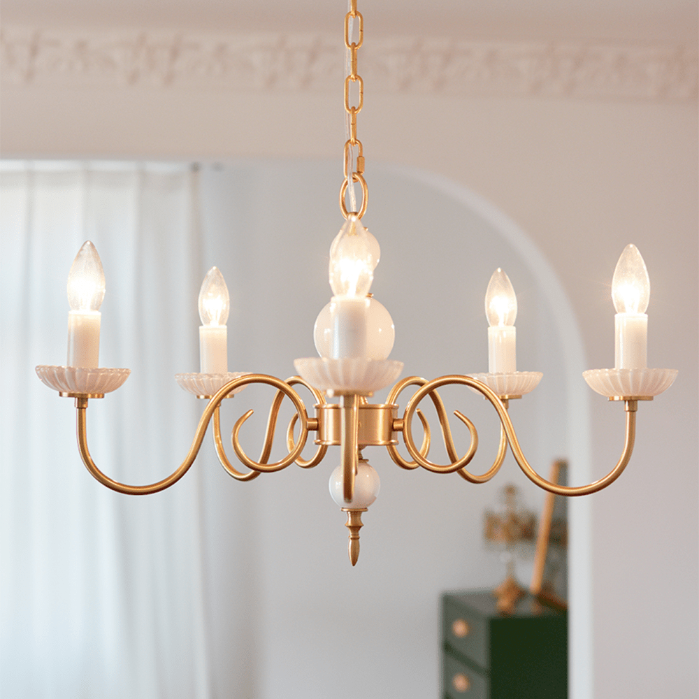 Cream Glass Chandelier - American Retro Brass Elegance for Bedrooms