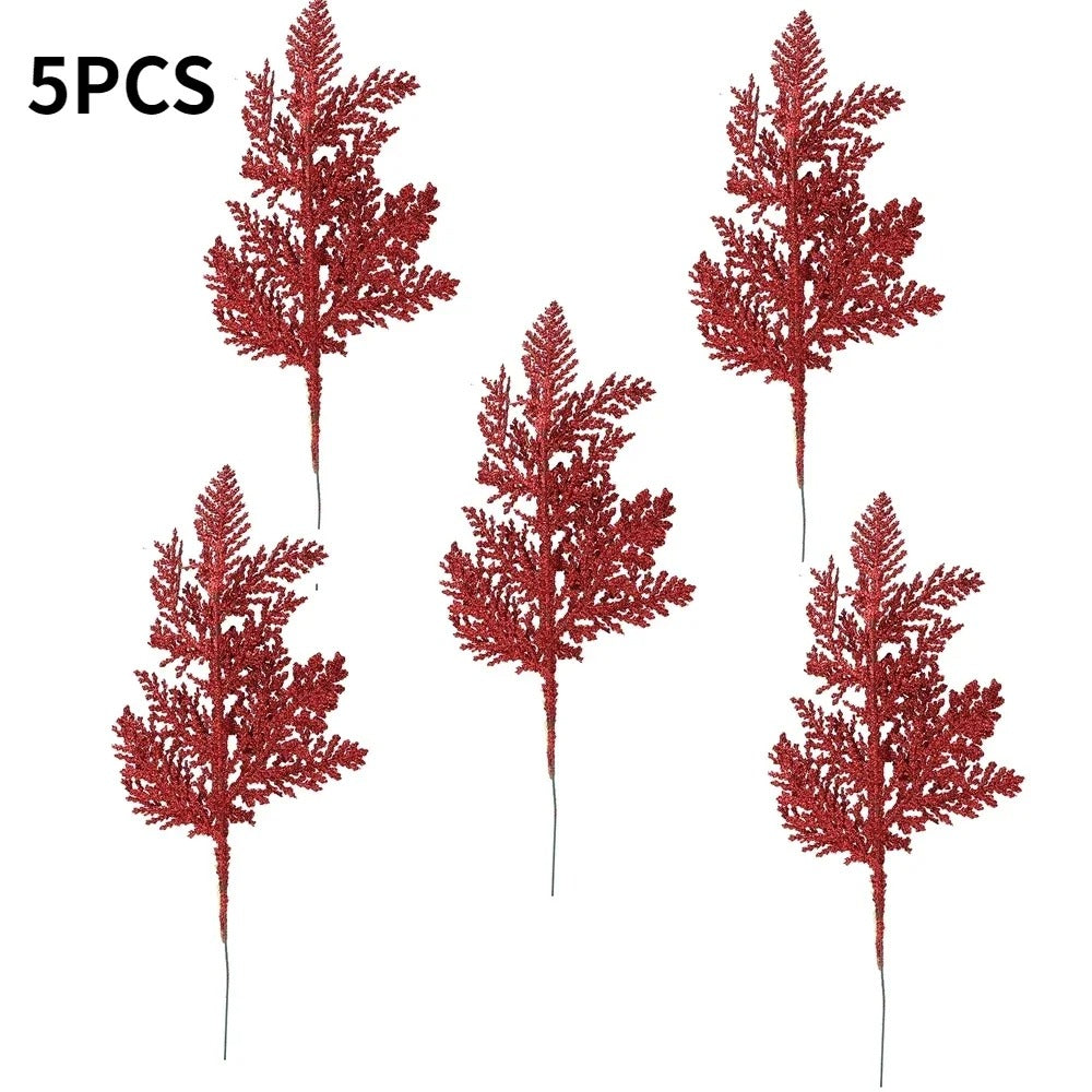 10/5pcs Glitter Gold & Silver Cypress Leaves | Christmas Tree Decor