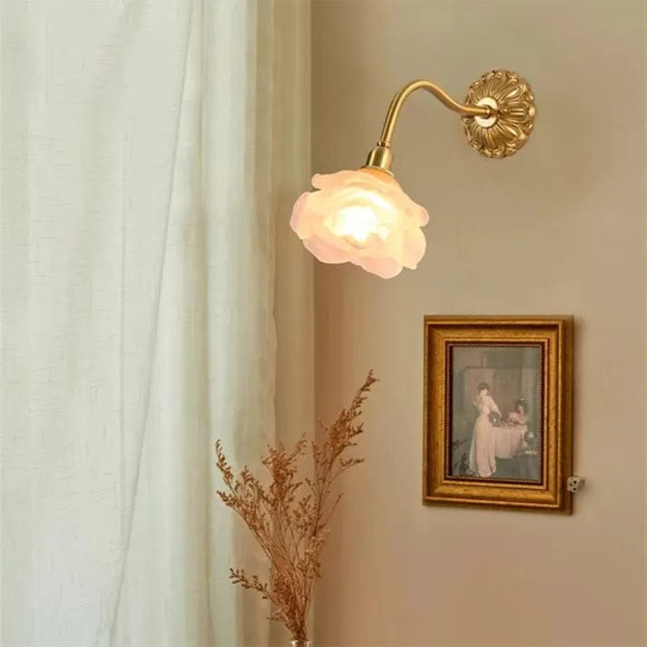 Vintage Copper Flower Petal Glass Wall Lamp – Elegant Floral Design