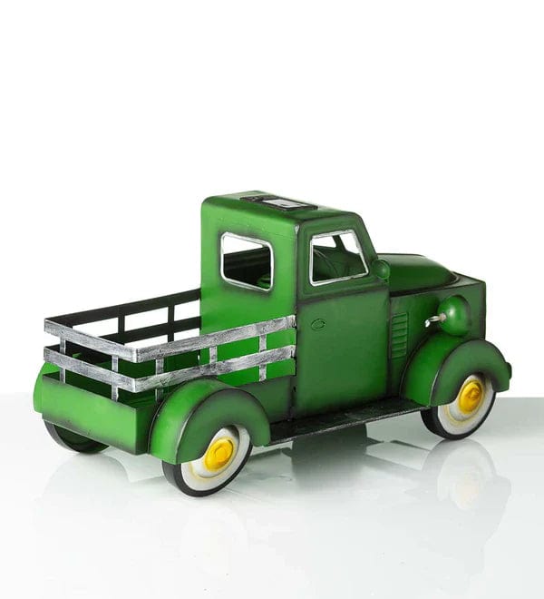 Vintage Solar Pickup Truck Decor with LED Headlights