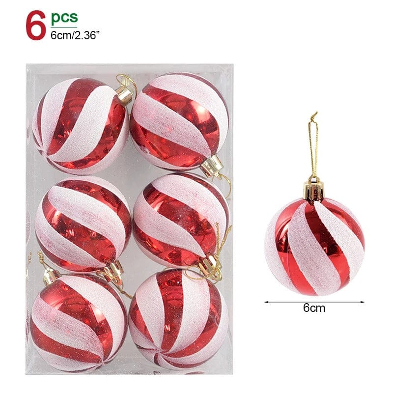 Set of 6 Christmas Ball Ornaments – 6cm Hanging Pendants for Festive Tree Decoration