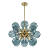 Blue Bubble Chandelier with 18 Glass Globes, Gold Sputnik Design