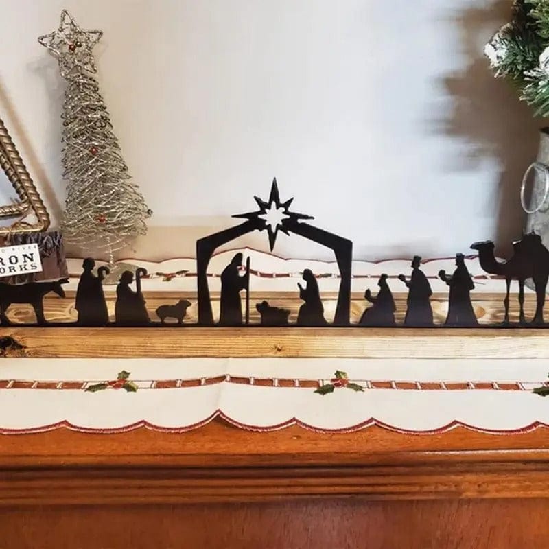 Nativity Scene Tealight Holder | Metal Silhouette & Wooden Base | Christmas Ornament