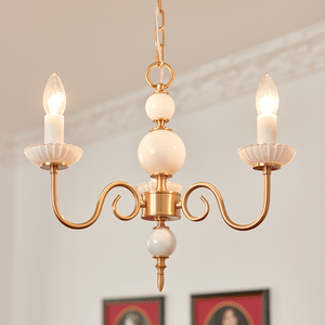 Cream Glass Chandelier - American Retro Brass Elegance for Bedrooms