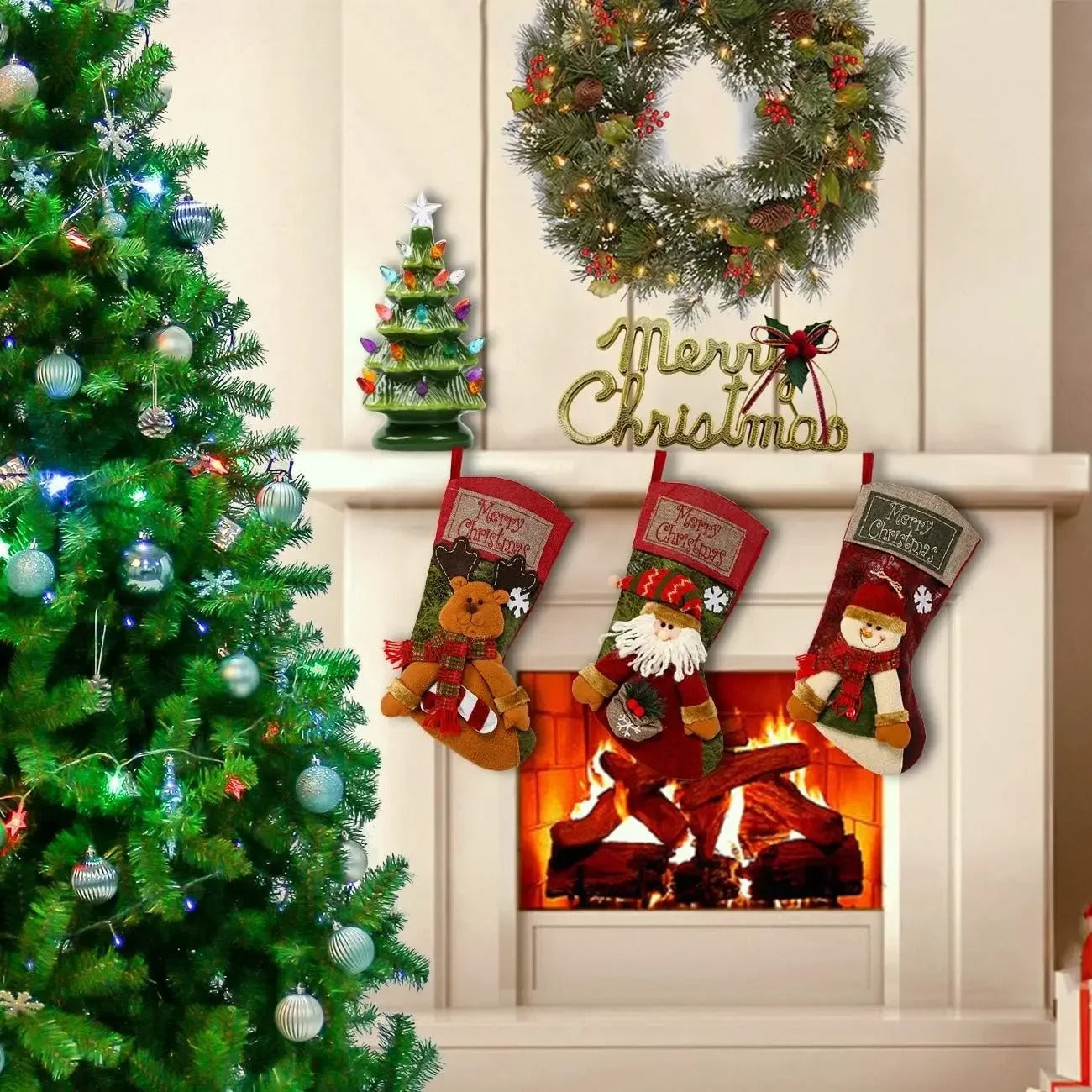 Classic Large Christmas Stockings | Santa, Snowman & Reindeer