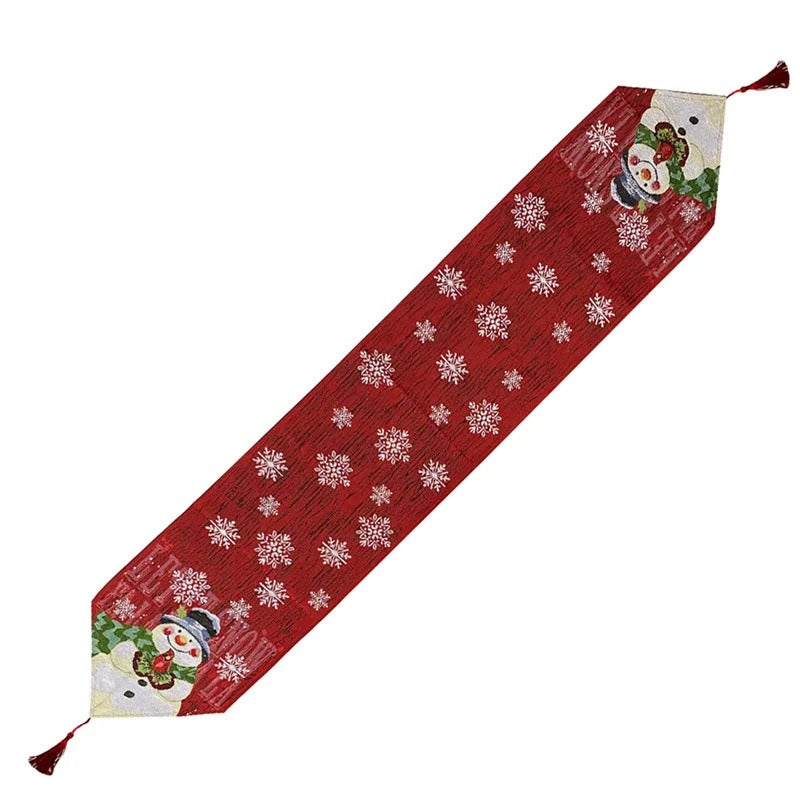 Embroidered Christmas Table Runner with Snowman & Snowflake