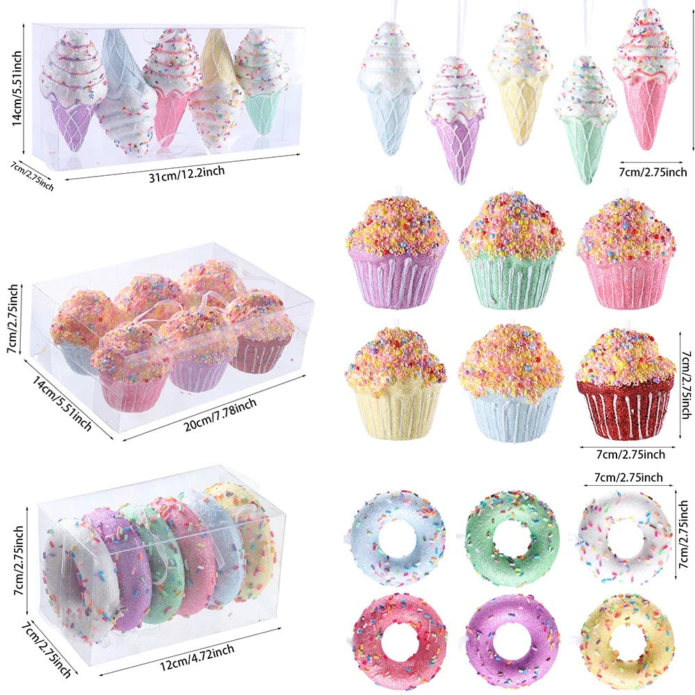 5/6 Pieces Christmas Ice Cream Donut Cake Pendant Ornaments