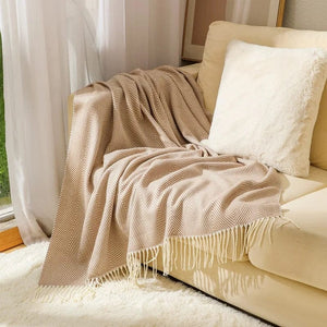 Luxury Cotton Herringbone Sofa Bed Throw – Soft & Fringed