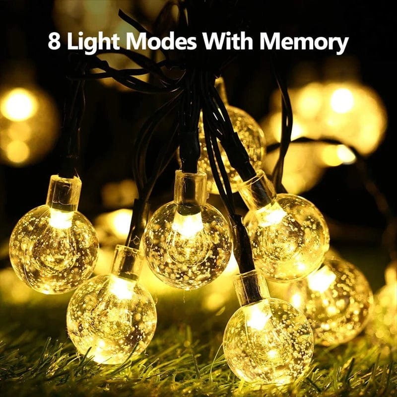 Outdoor LED Solar String Lights – 60 Crystal Ball LEDs, 8 Modes, Waterproof Garden Decor