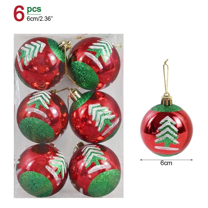 Set of 6 Christmas Ball Ornaments – 6cm Hanging Pendants for Festive Tree Decoration