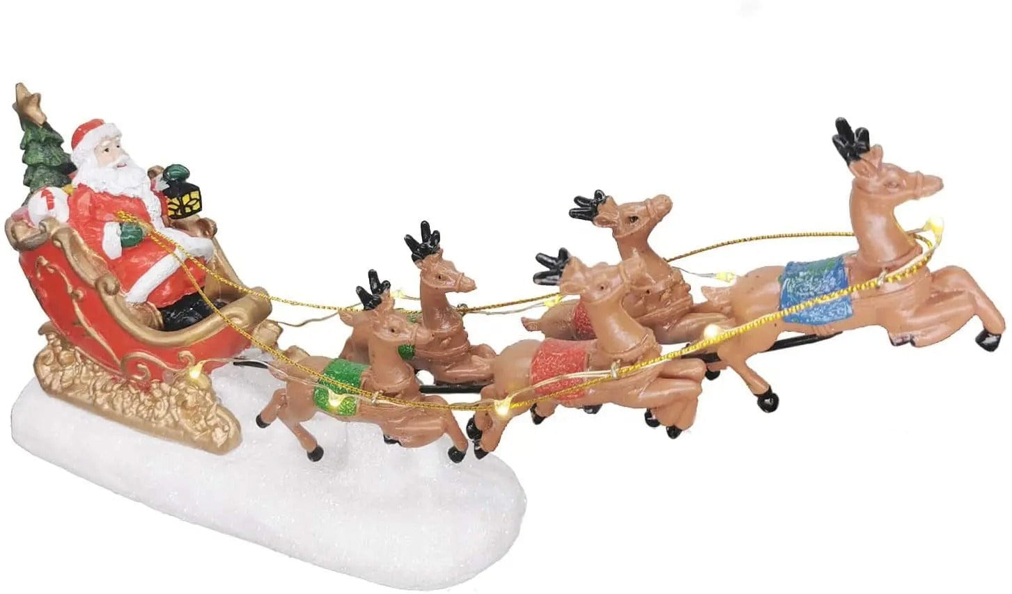 Santa’s Sleigh & Reindeer Figurine with Musical LED Lights